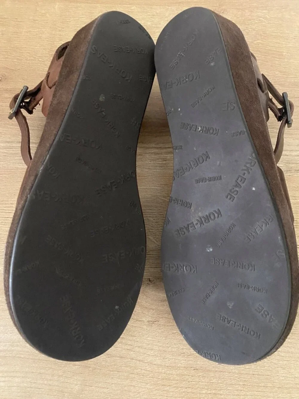 Kork-Ease Brown Leather Wedge Sandals With Adjustable Strap Size 9